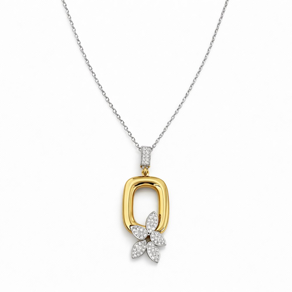Stainless Steel Silver & Gold Rectangular Necklace