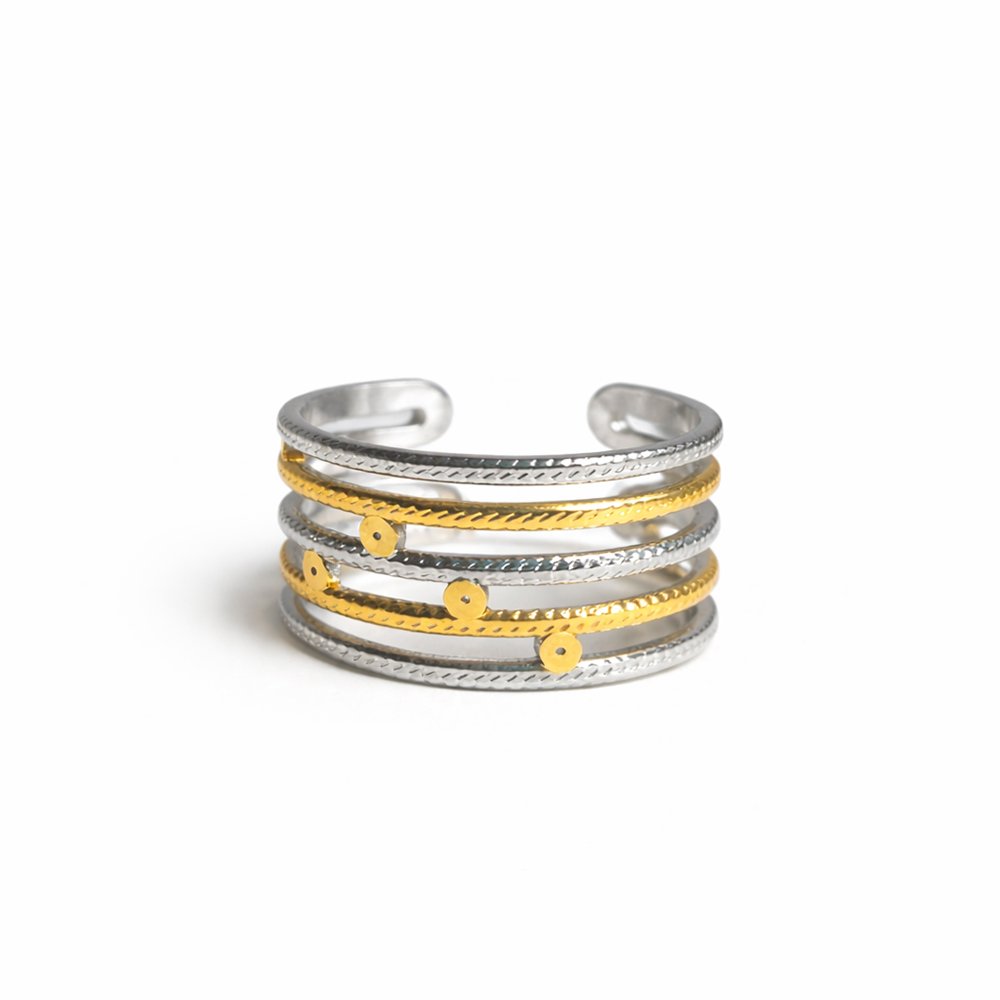 Stainless steel ring silver and gold free size - lines