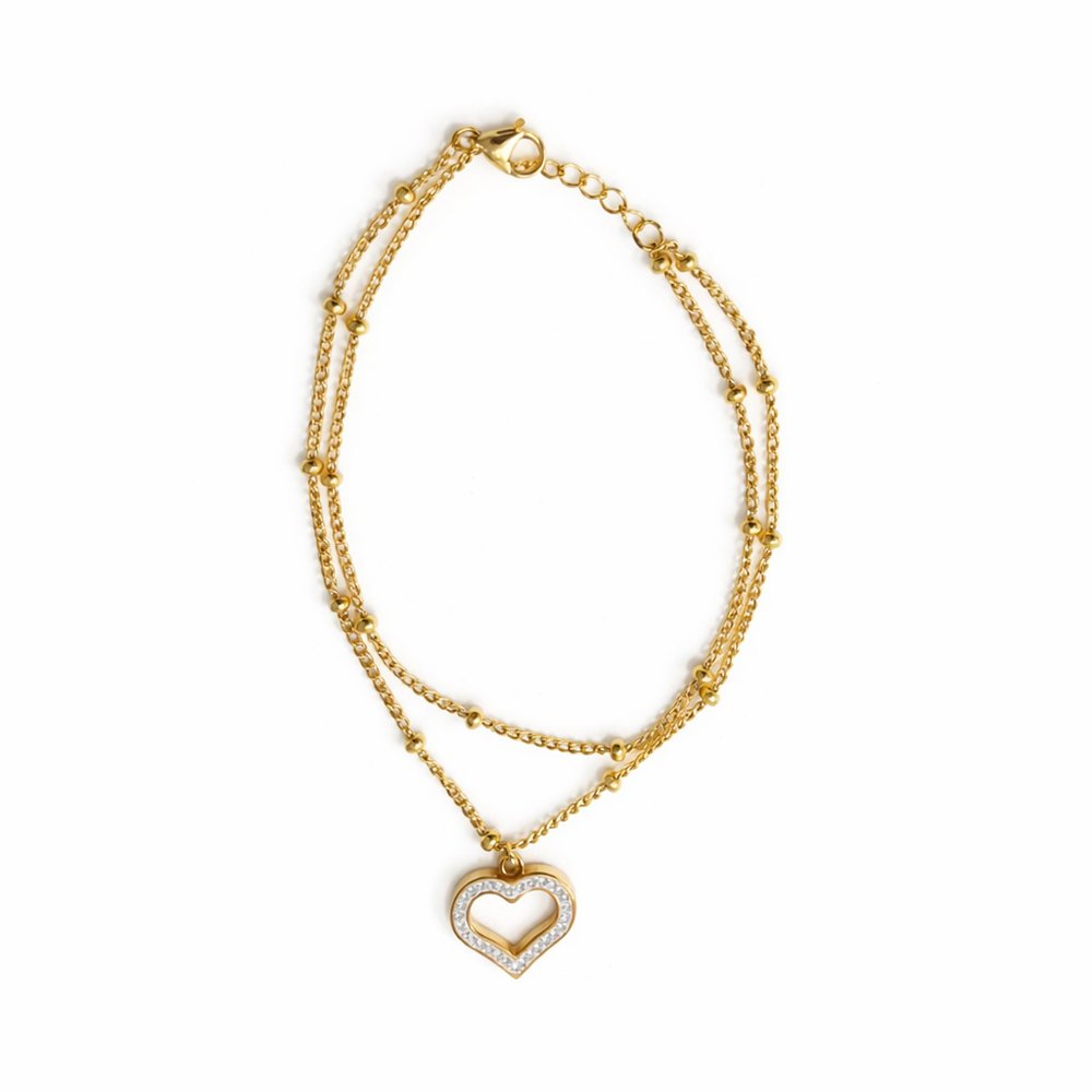 Two-piece stainless steel anklet - heart