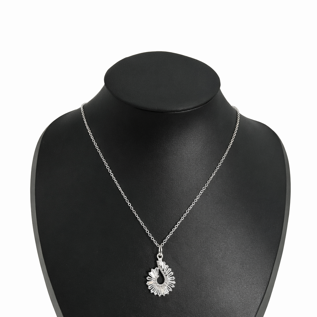 Stainless steel spiral chain with gemstones - silver