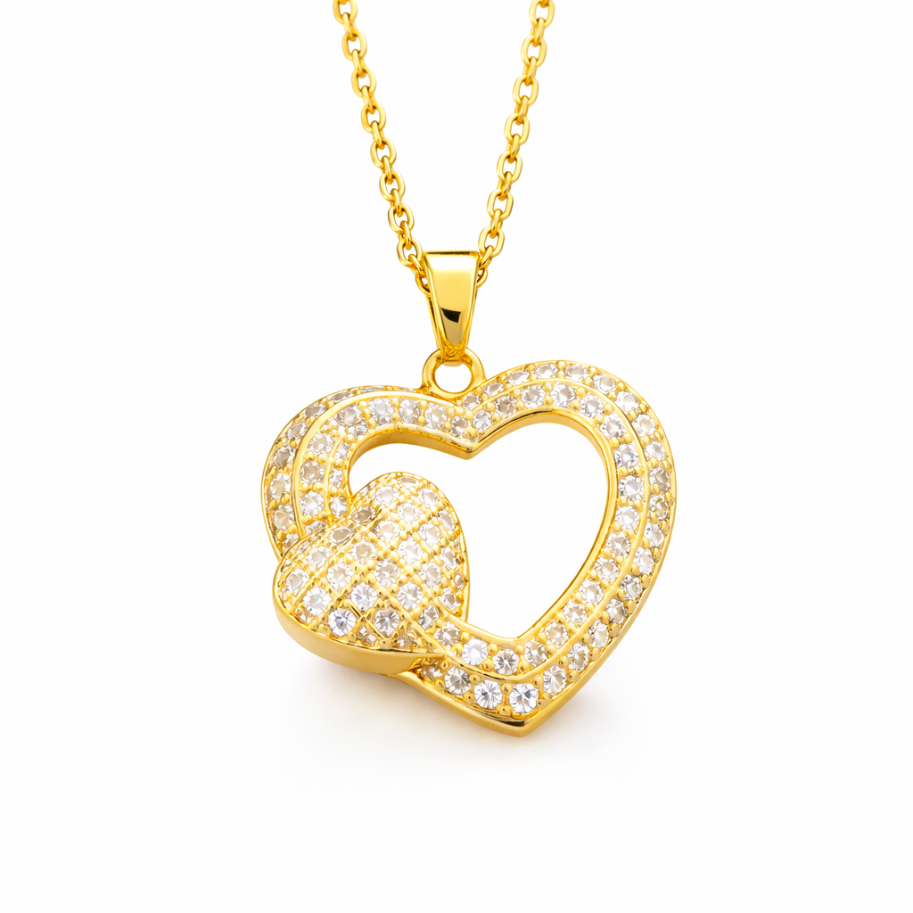 Stainless steel chain studded with gemstones - heart