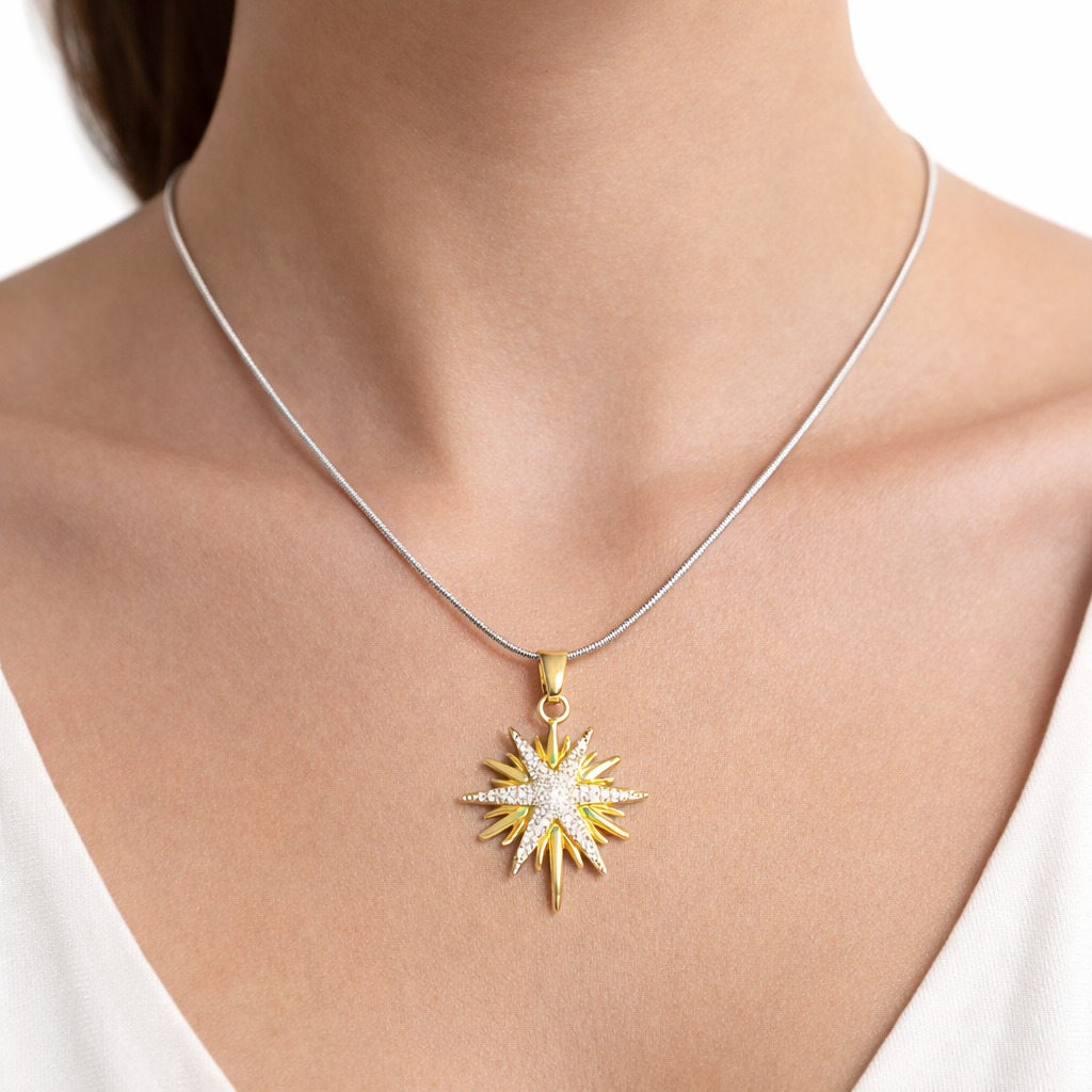 Stainless steel chain with a star design silver and gold