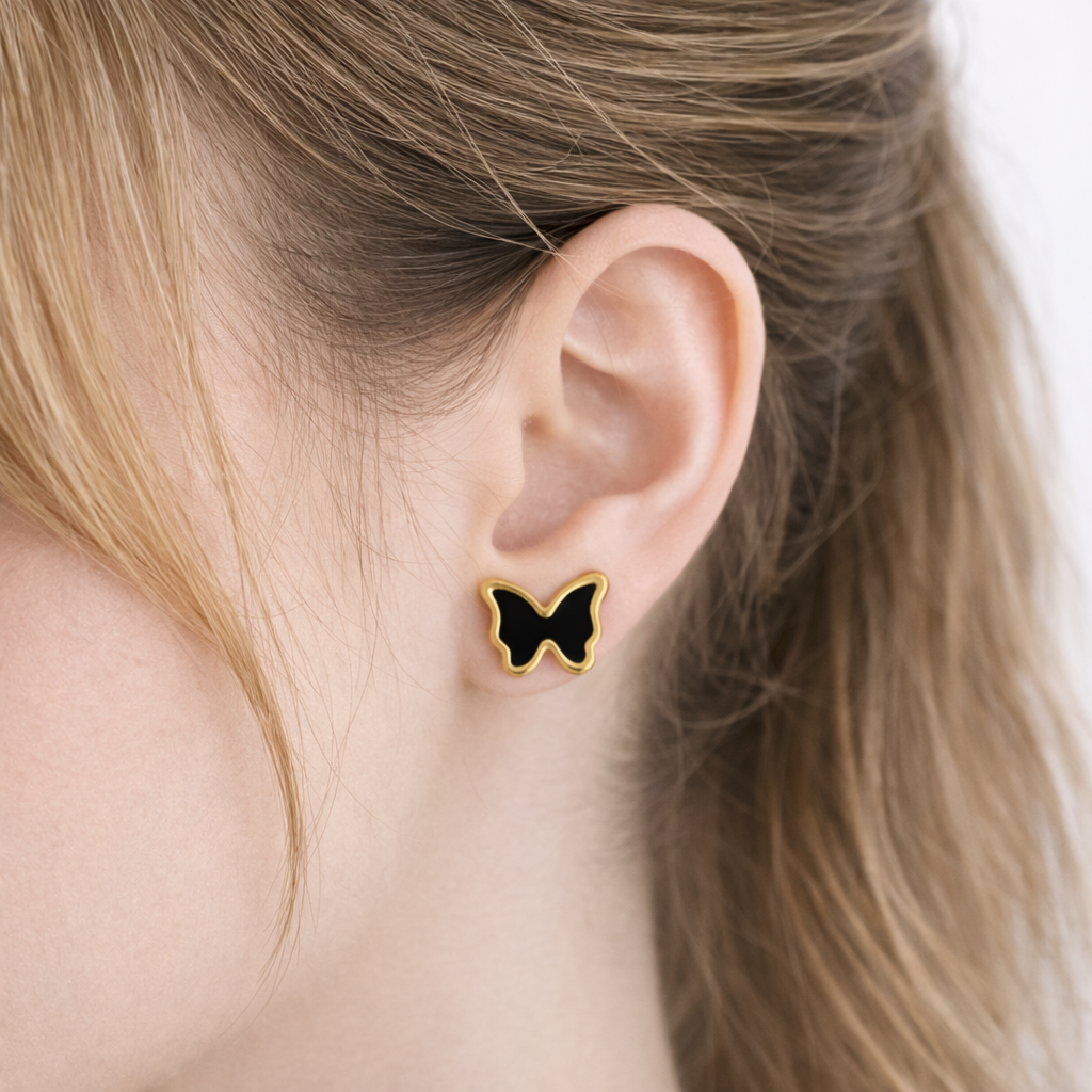 Stainless Steel Butterfly Earrings - Black