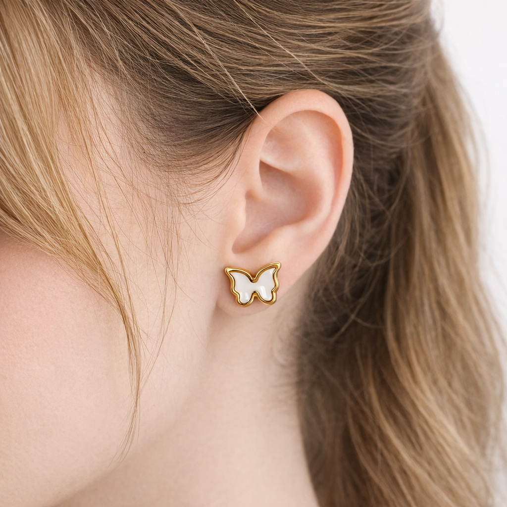 Stainless steel butterfly earrings - white