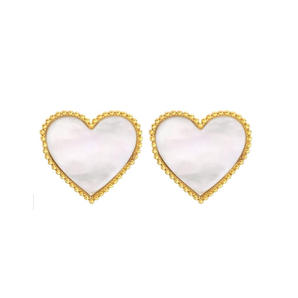 Stainless steel heart earrings - white