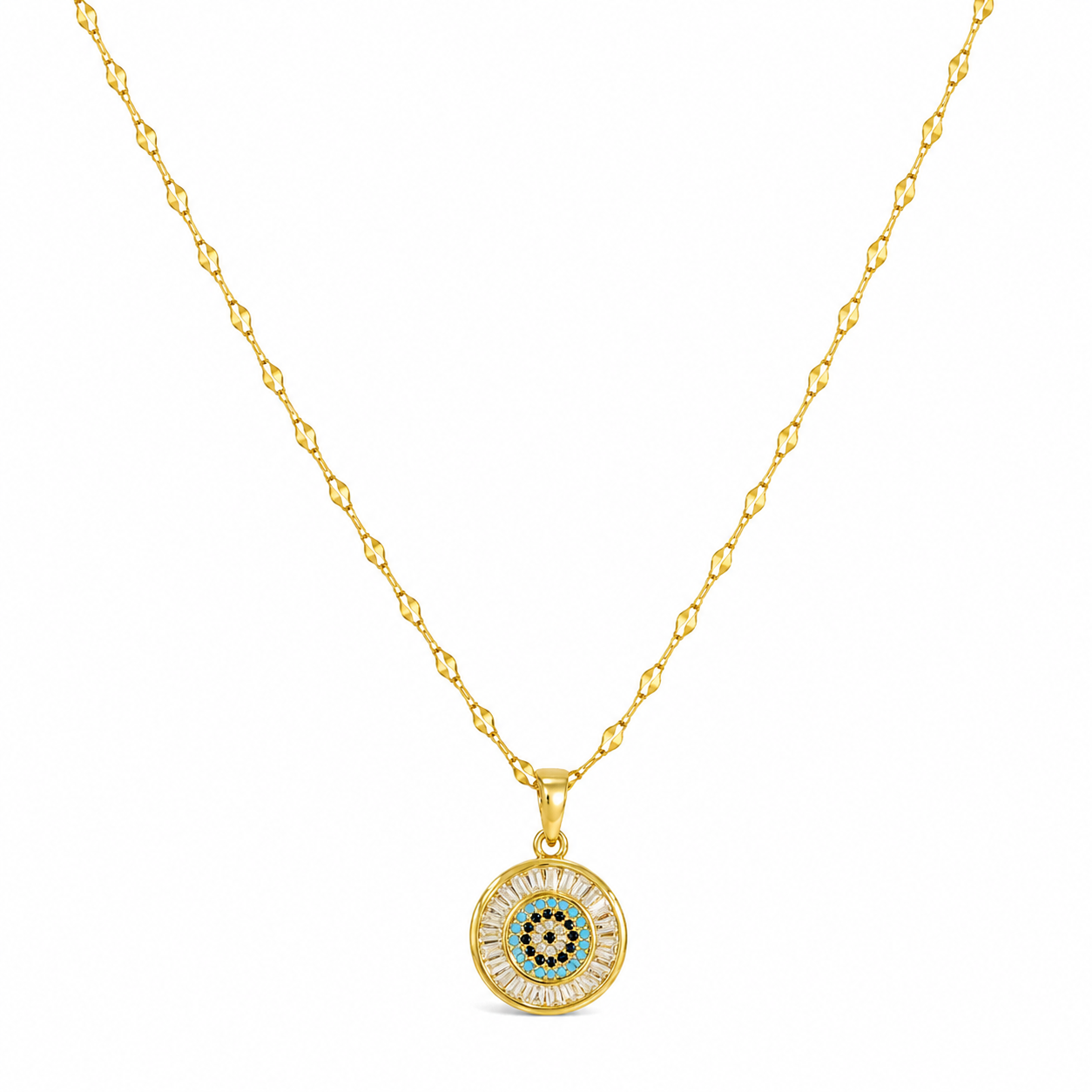 Stainless Steel Circle Necklace with Colorful Gemstones