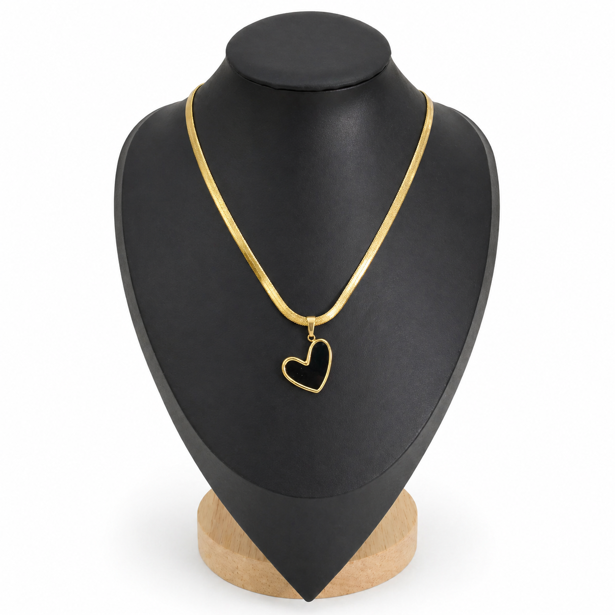 Stainless Steel Snake Back Heart Necklace - Black