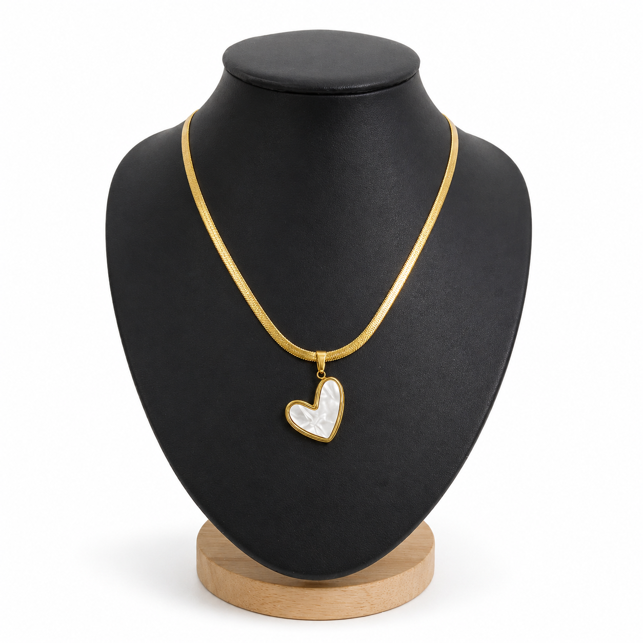 Stainless Steel Snake Back Heart Necklace - white