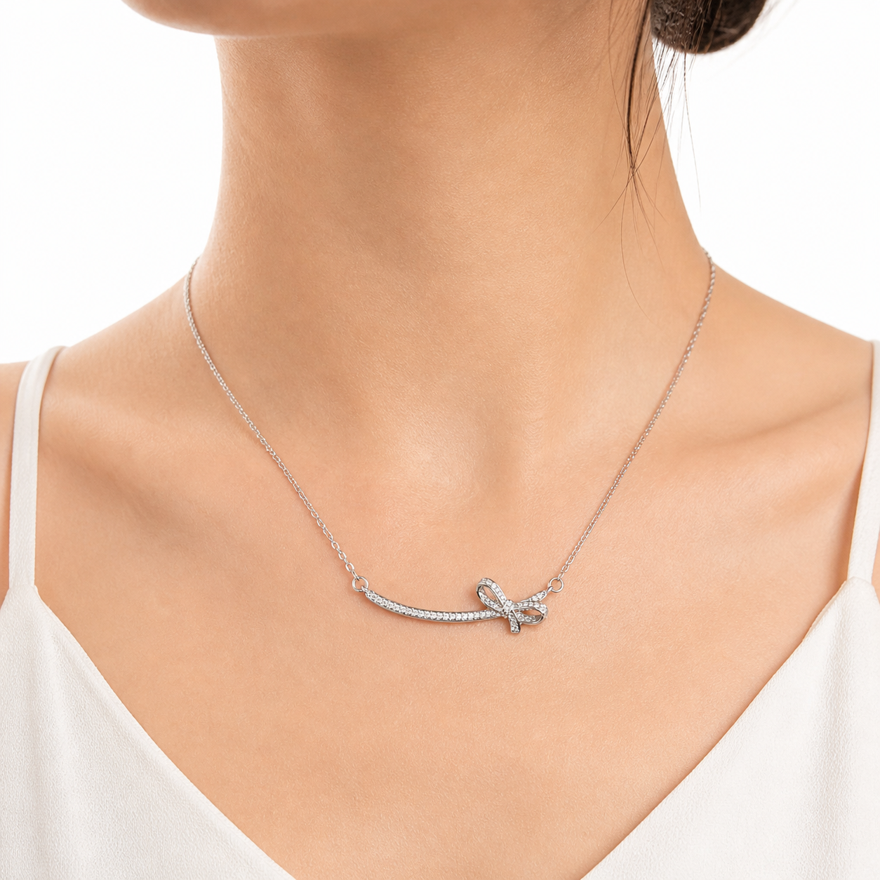 Silver Stainless Steel Bow Necklace