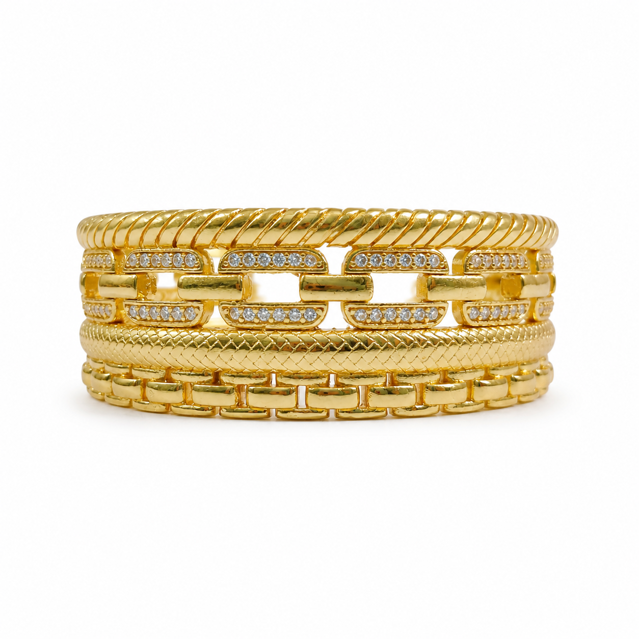 Wide stainless steel bracelet one size - multilayered