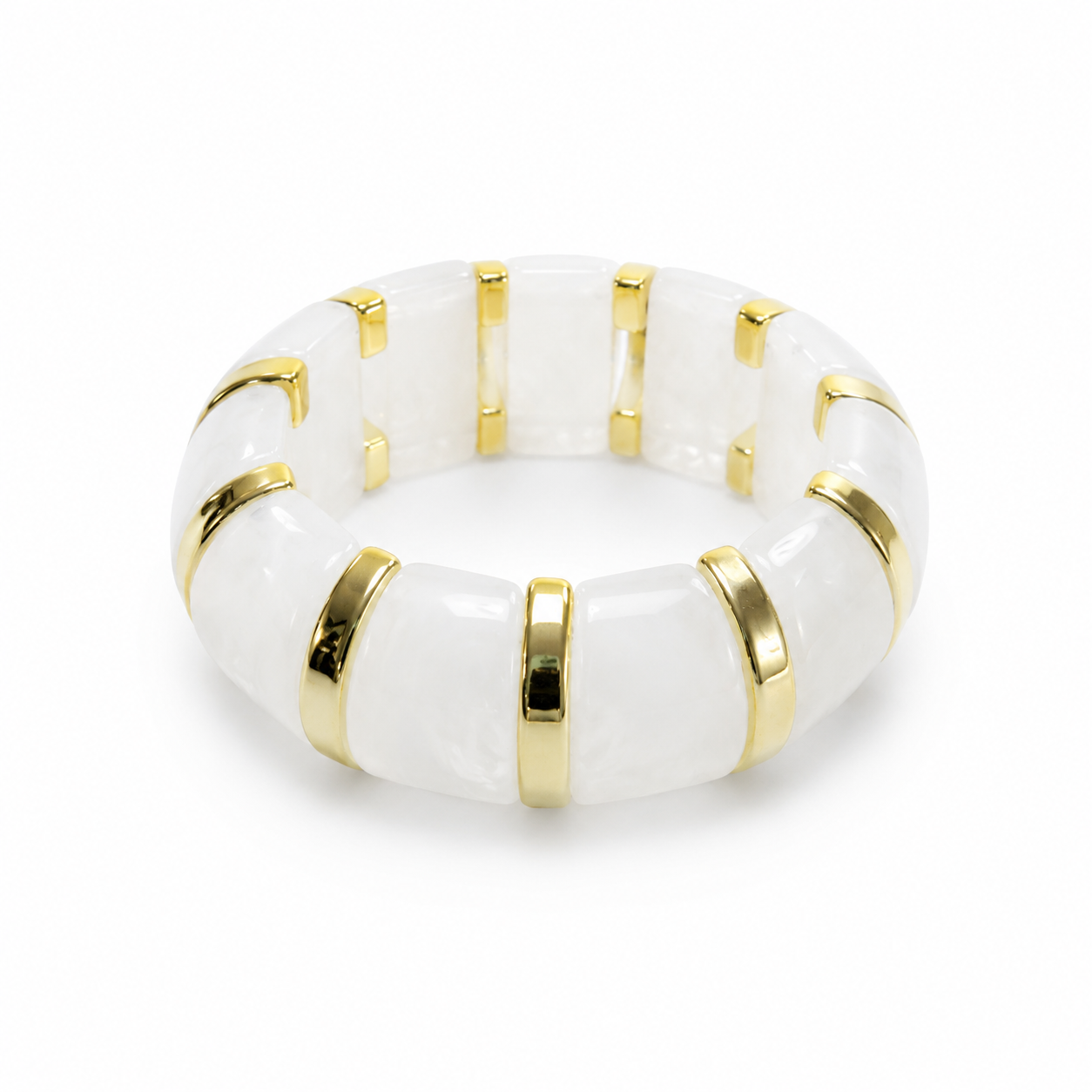 Wide Elastic Acrylic Resin Bracelet – white